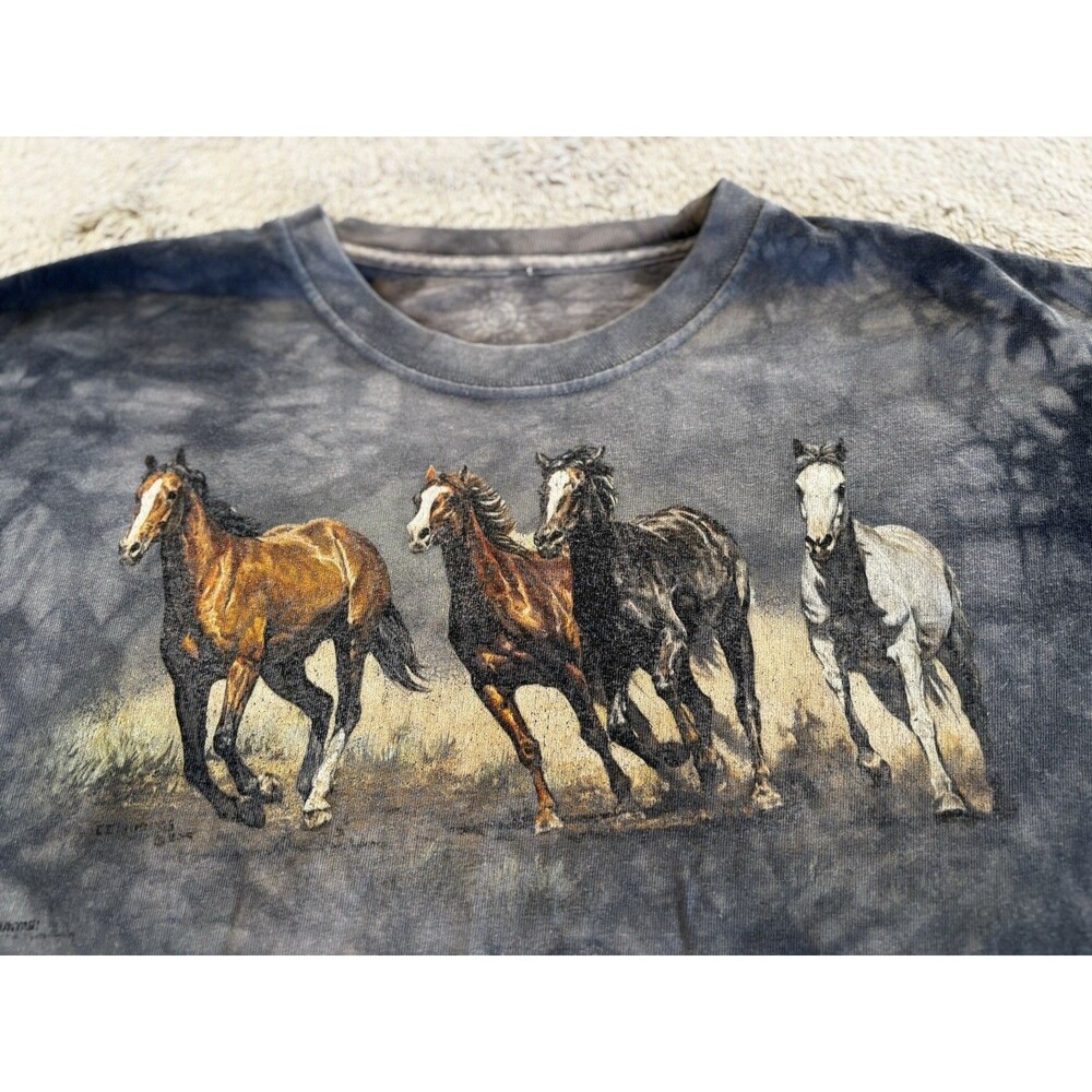 Vtg 90s Y2K The Mountain Wild Horses T Shirt Tie Dyed Acid Washed Distressed L